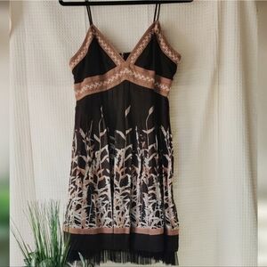 BCBG MAXAZRIA Spaghetti Strap Mini Brown/Tan/Cream Dress